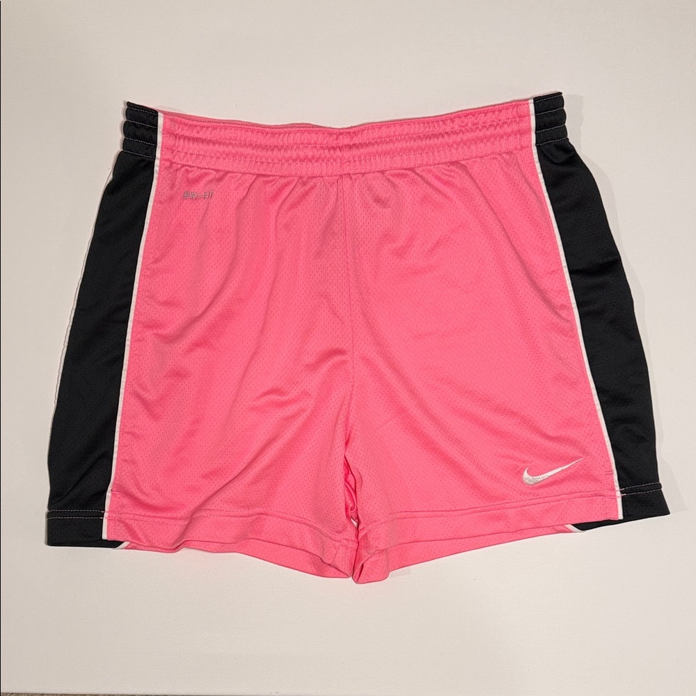 Nike dri fit women’s sz Small bright pink and black athletic shorts drawstring